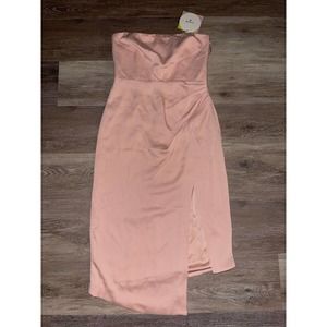 Cushnie Blush side-slit midi strapless cocktail dress